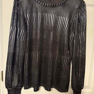 John Paul Richard Silver Metallic Shimmer Party Top, Long Sleeve, Size L